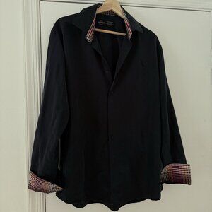 Hard Rock Cafe Black Label Flip Cuff Button Up Shirt Embroidered - Size L Y2K